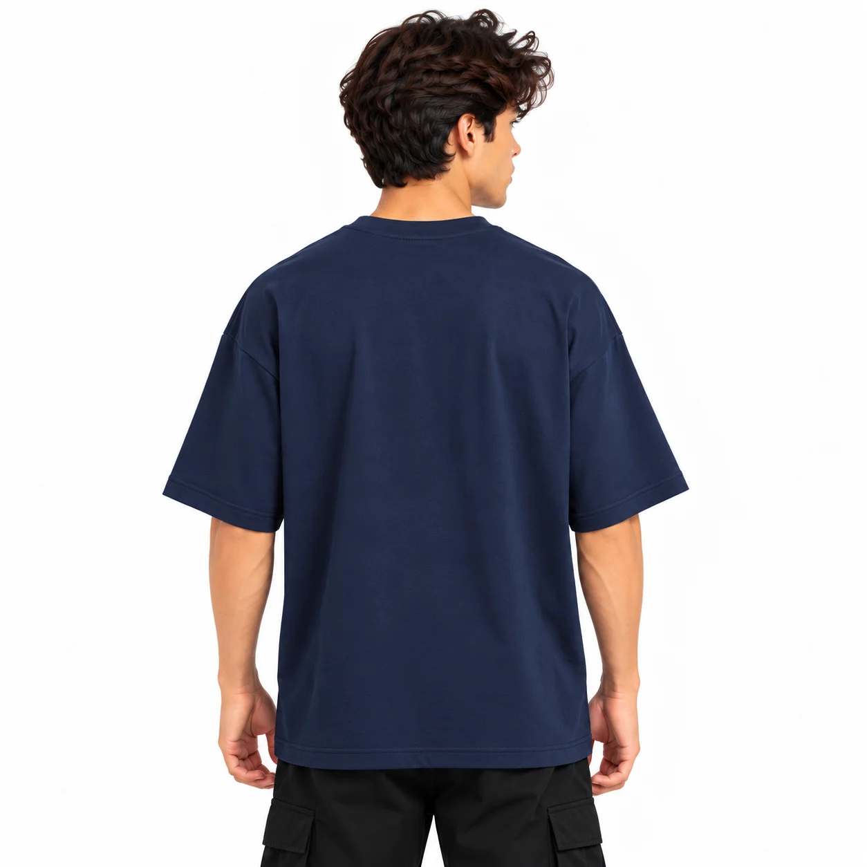 Navy Blue Oversized Drop Shoulder T-Shirt - Image 2